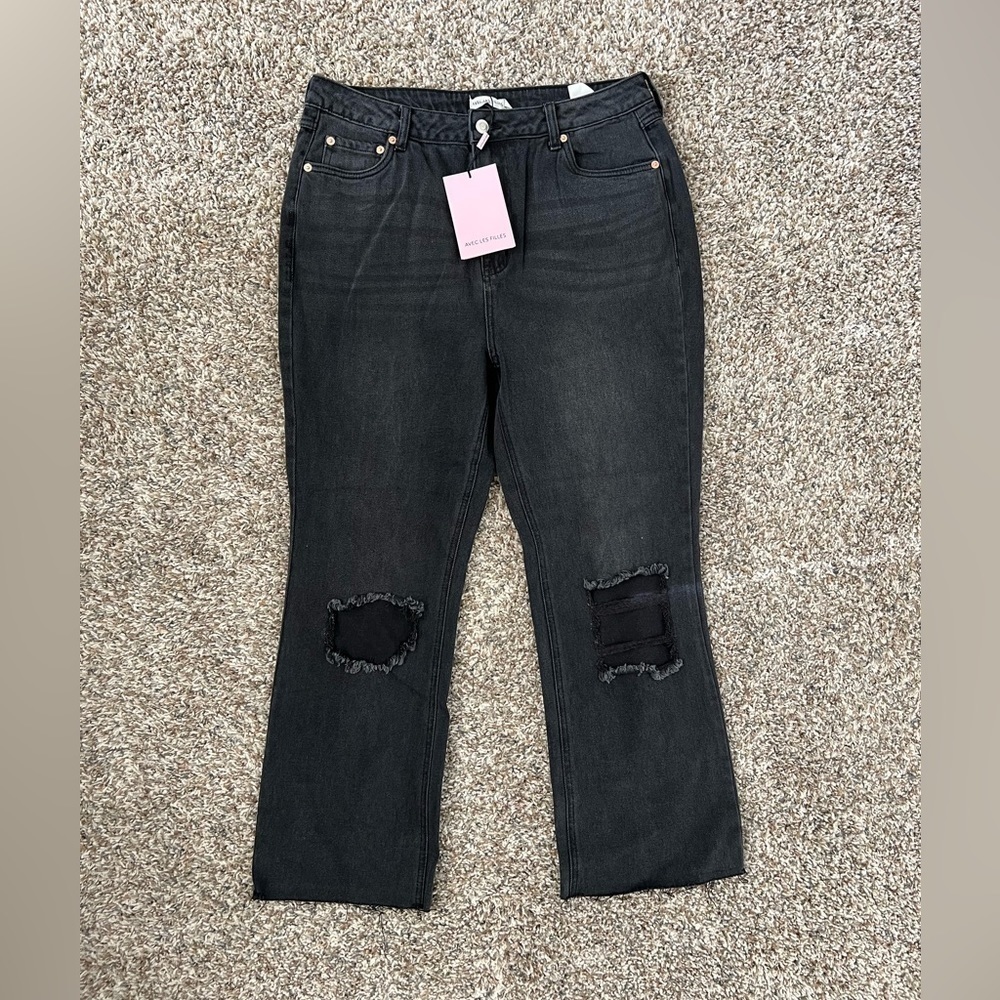 Avec Les Filles Black Distressed Mom High Rise Jeans